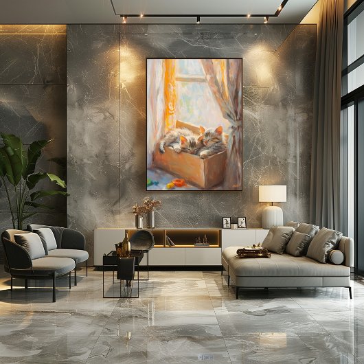 Gemütliche Kätzchen Schlafen im Sonnenlicht - Impr Poster