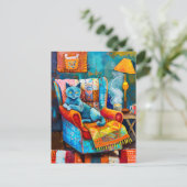 Gemütliche Katze im Sessel Postkarte (Stehend Vorderseite)