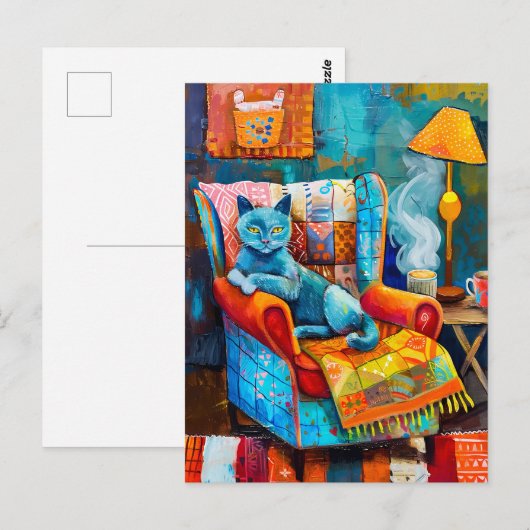 Gemütliche Katze im Sessel Postkarte (Vorne/Hinten)
