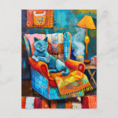 Gemütliche Katze im Sessel Postkarte (Vorderseite)