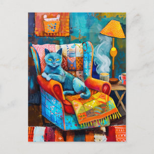 Gemütliche Katze im Sessel Postkarte
