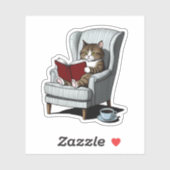 Gemütliche Katze mit Buch und Kaffee Aufkleber (Blatt)
