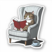 Gemütliche Katze mit Buch und Kaffee Aufkleber (Vorderseite)