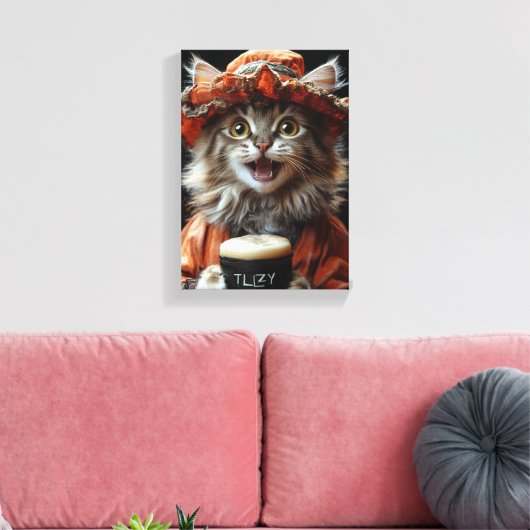 Gemütliche Katze mit einer Tasse Wärme - Entspanne Leinwanddruck (Insitu (Wohnzimmer))