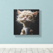 Gemütliche Katze mit einer Tasse Wärme - Entspanne Leinwanddruck (Insitu (Holzboden))