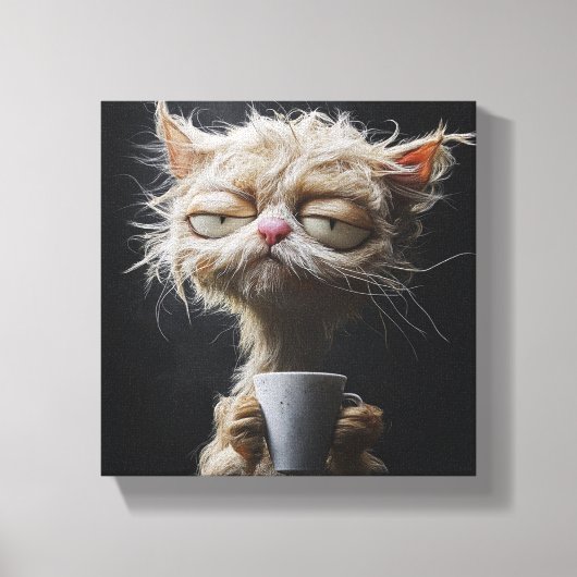 Gemütliche Katze mit einer Tasse Wärme - Entspanne Leinwanddruck (Vorderseite)