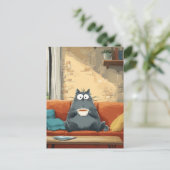 Gemütliche Katze mit Kaffee Postkarte (Stehend Vorderseite)