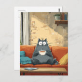 Gemütliche Katze mit Kaffee Postkarte (Vorne/Hinten)