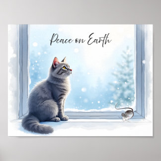 Gemütliche Katze und Maus am Fenster - Winter-Wass Poster