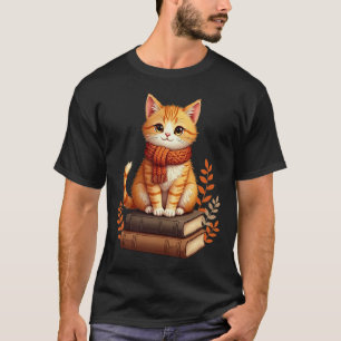 Gemütliche Katzelesekunde - Herbst-Aquarell-Kunst T-Shirt