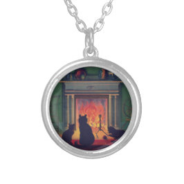 Gemütliche Katzen am Kamin Versilberte Kette