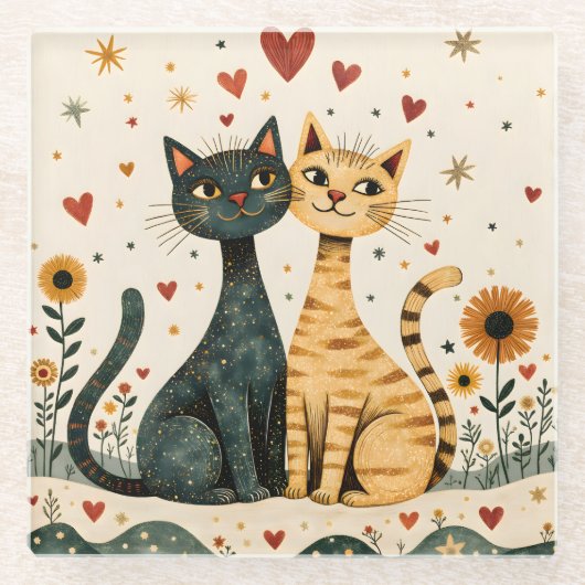 Gemütliche Katzen Glasuntersetzer (Vorderseite)
