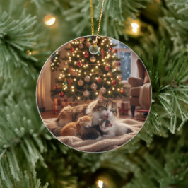 Gemütliche Katzenfamilie Weihnachtsbaum - Mama & K Keramik Ornament