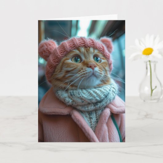 Gemütliche Katzengrüße Karte (Kleine Pflanze)