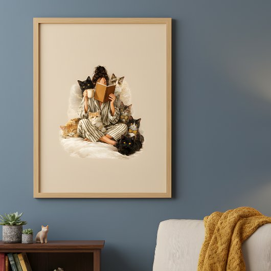 Gemütliche Katzenlady-Lesebereich- & Kaffeeplakat Poster