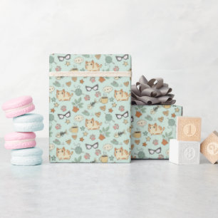 Gemütliche Kawaii-Katzen handgezeichnete Rollenver Geschenkpapier