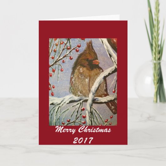 Gemütliche kleine Kardinal-Grußkarte Feiertagskarte (Vorderseite)