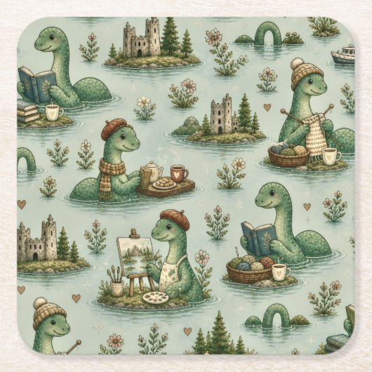 Gemütliche Kryptide Nessie Loch Ness Monster Hobby Rechteckiger Pappuntersetzer (Vorderseite)