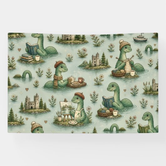 Gemütliche Kryptiden Nessie Loch Ness Monster Hobb Banner (Horizontal)