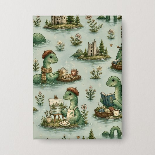 Gemütliche Kryptiden Nessie Loch Ness Monster Hobb Button (Vorderseite)