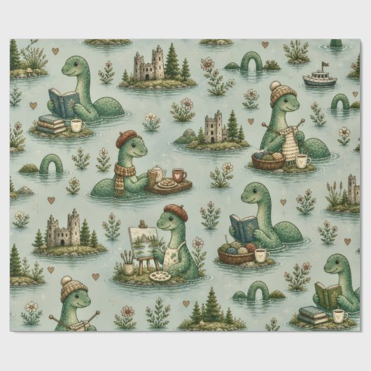 Gemütliche Kryptiden Nessie Loch Ness Monster Hobb Geschenkpapier (Flach)
