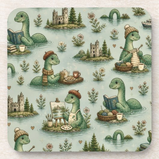 Gemütliche Kryptiden Nessie Loch Ness Monster Hobb Getränkeuntersetzer (Vorderseite)