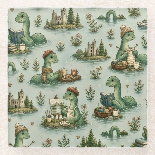 Gemütliche Kryptiden Nessie Loch Ness Monster Hobb Glasuntersetzer (Vorderseite)