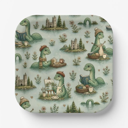 Gemütliche Kryptiden Nessie Loch Ness Monster Hobb Pappteller (Vorderseite)