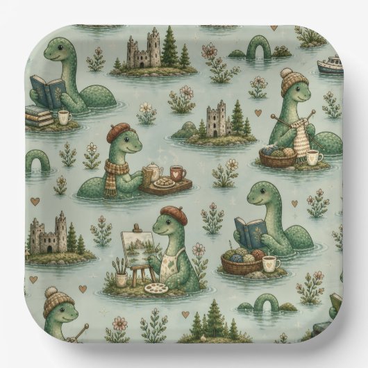 Gemütliche Kryptiden Nessie Loch Ness Monster Hobb Pappteller (Vorderseite)