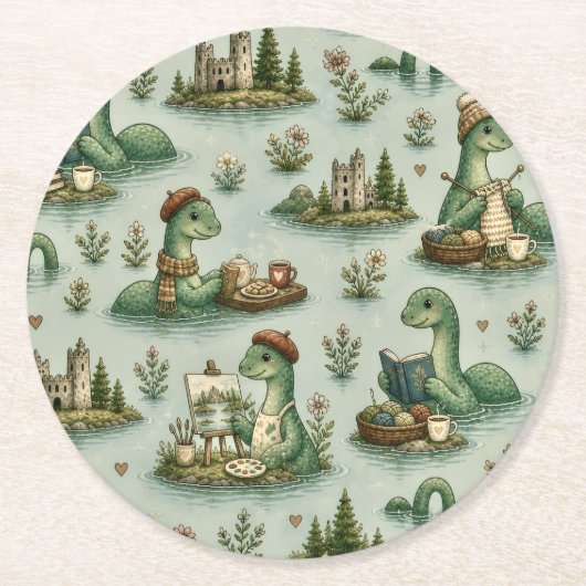 Gemütliche Kryptiden Nessie Loch Ness Monster Hobb Runder Pappuntersetzer (Vorderseite)