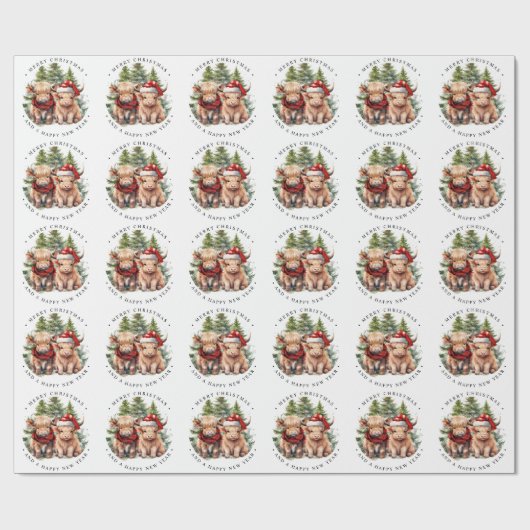 Gemütliche Kühe-Landtiere frohe Weihnachten Geschenkpapier (Flach)