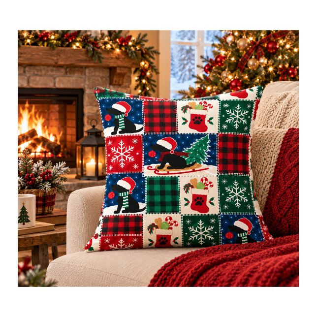 Gemütliche Labrador-Weihnachts-Patchwork-Decke Kissen (Von Creator hochgeladen)