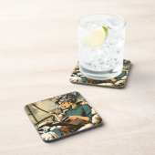 Gemütliche Lady Reading mit Kaffee und Katze Getränkeuntersetzer (Rechte Seite)