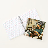 Gemütliche Lady Reading mit Kaffee und Katze Notizblock (Innenseite)