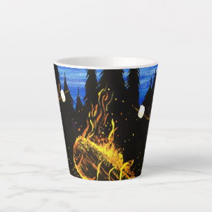 Gemütliche Lagerfeuer-Sonnenuntergangs-Szene für O Milchtasse