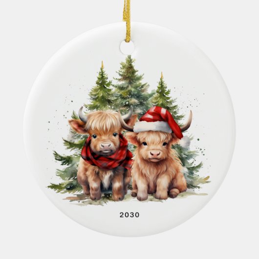 Gemütliche Landkühe Landtiere Weihnachten Keramik Ornament (Hinten)