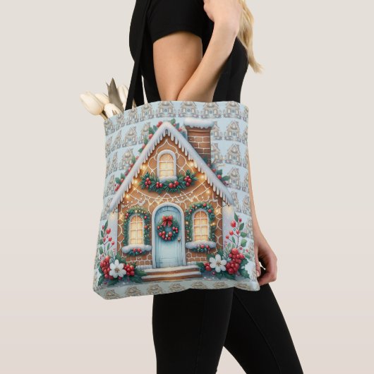 Gemütliche Lebkuchenhäuschen-Festtagsillustration Tasche (Von Nahem)