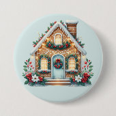 Gemütliche Lebkuchenhütte-Feiertagsillustration Button (Vorderseite)