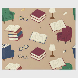 Gemütliche Leseecke Bücher Muster Geschenkpapier