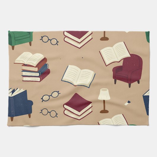 Gemütliche Leseecke Bücher Muster Geschirrtuch (Horizontal)