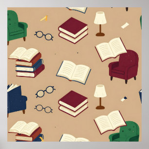 Gemütliche Leseecke Bücher Muster Poster