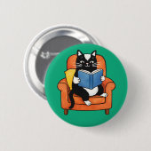 Gemütliche Lesekatze im Sessel Bücherliebhaber Button (Vorne & Hinten)