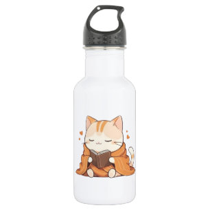 Gemütliche Lesekatze Kawaii Bücherwurm Katzenjunge Edelstahlflasche