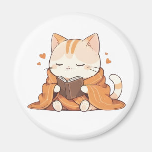 Gemütliche Lesekatze Kawaii Bücherwurm Katzenjunge Magnet