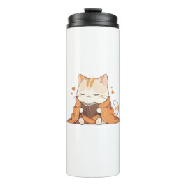 Gemütliche Lesekatze Kawaii Bücherwurm Katzenjunge Thermosbecher