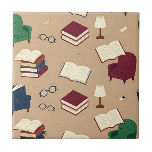 Gemütliche Lesenische Bücher Muster Fliese (Vorderseite)