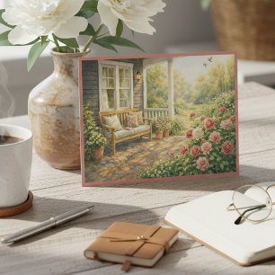 Gemütliche Mai-Veranda-Rosen Florale Wasserfarben- Postkarte
