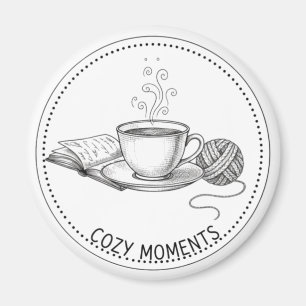 Gemütliche Momente Kaffee Buch & Stricken Minimal Magnet