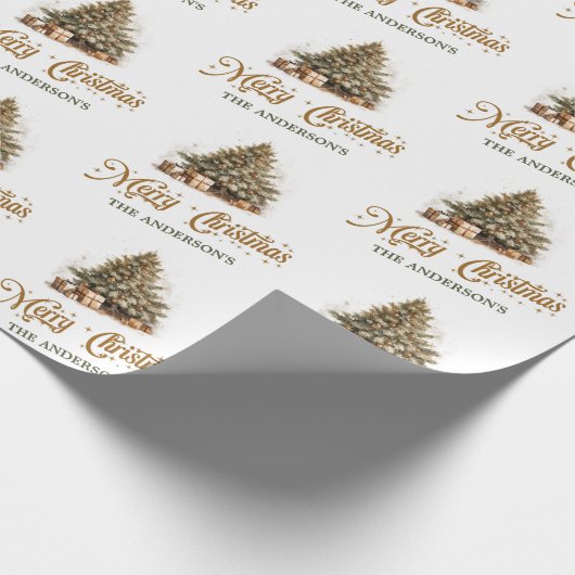 Gemütliche, neutrale Erdtöne Weihnachtsbaumruste Geschenkpapier (Ecke)