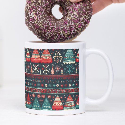 Gemütliche nordische Muster Grün skandinavische We Zweifarbige Tasse